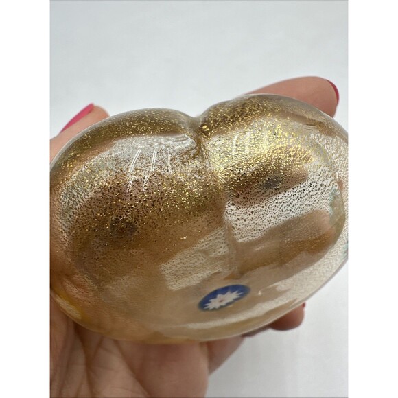 VTG MURANO GOLD AVENTURINE MILLEFIORI GLASS HEART SHAPED PAPERWEIGHT~XLNT COND - Picture 5 of 7